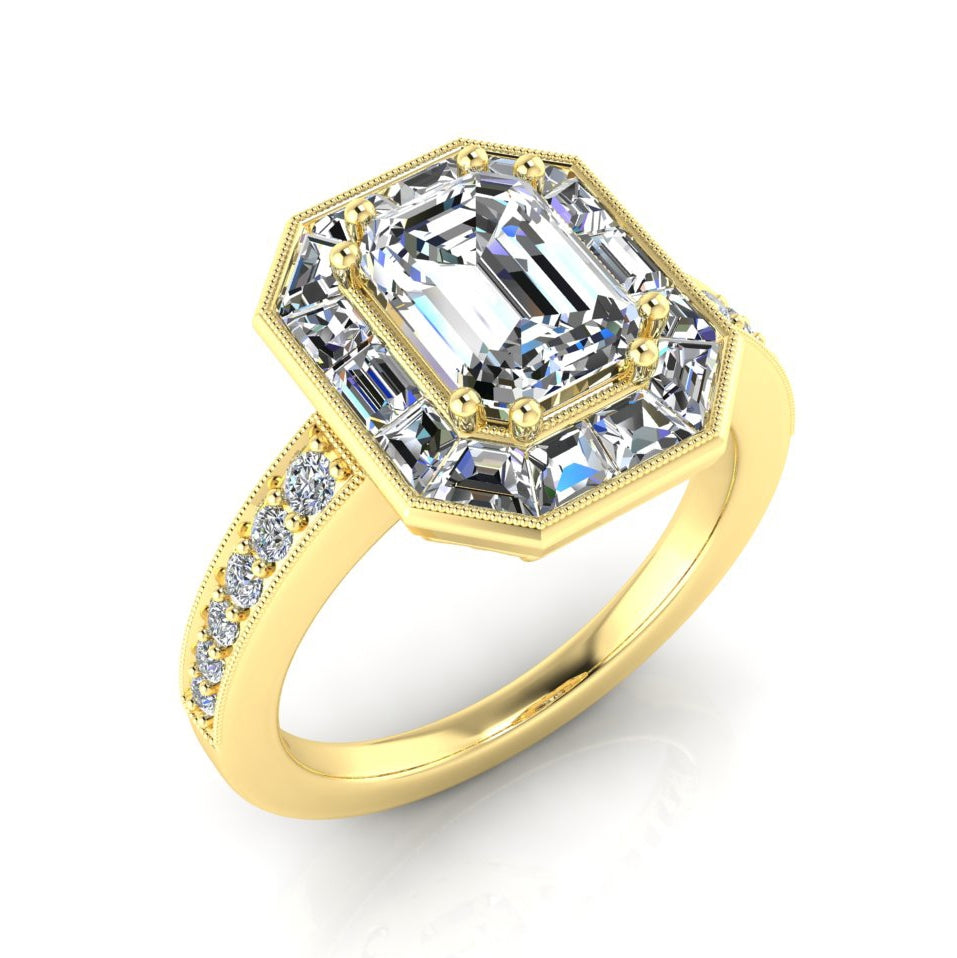 Antique Inspired Mill Grain Emerald Cut Diamond Engagement Ring by Jolie Designs