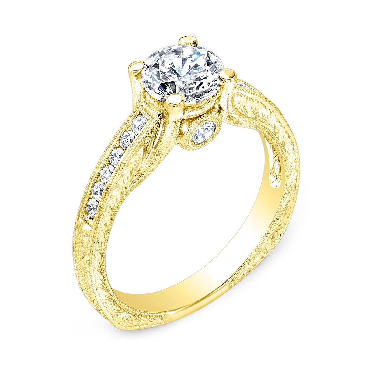 Jolie Designs Antique Style Engraved Diamond Engagement Ring - R6185D