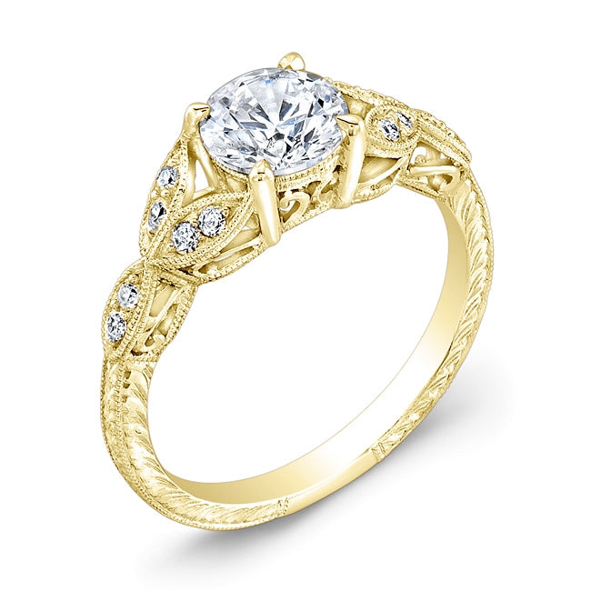 Mill Grained and Engraved Diamond Engagement Ring by Jolie Designs