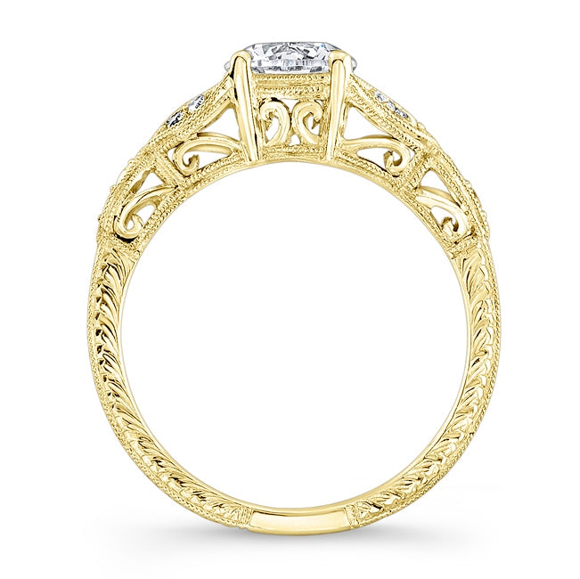 Mill Grained and Engraved Diamond Engagement Ring by Jolie Designs