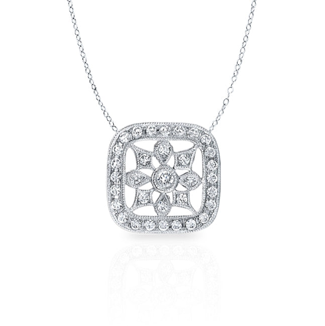 Rounded Cushion Snowflake Pendant with Diamonds and Milgrain by Jolie Designs