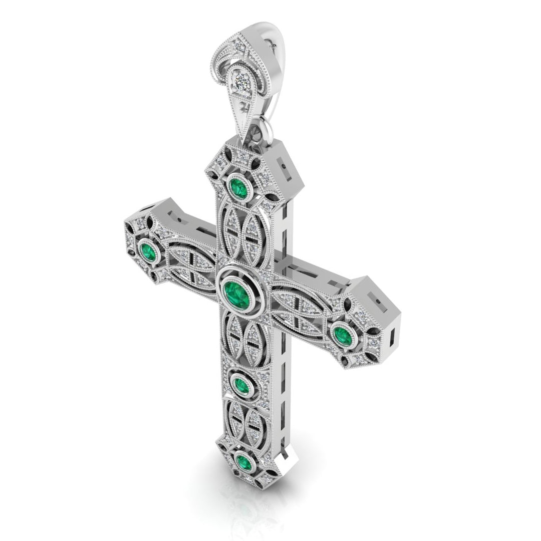 Antique Vintage Emerald and Diamond Cross Pendant by Jolie Designs