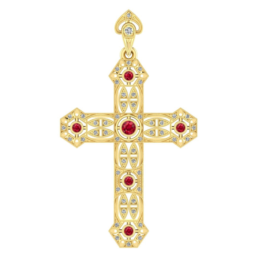 Antique Vintage Ruby and Diamond Cross Pendant by Jolie Designs